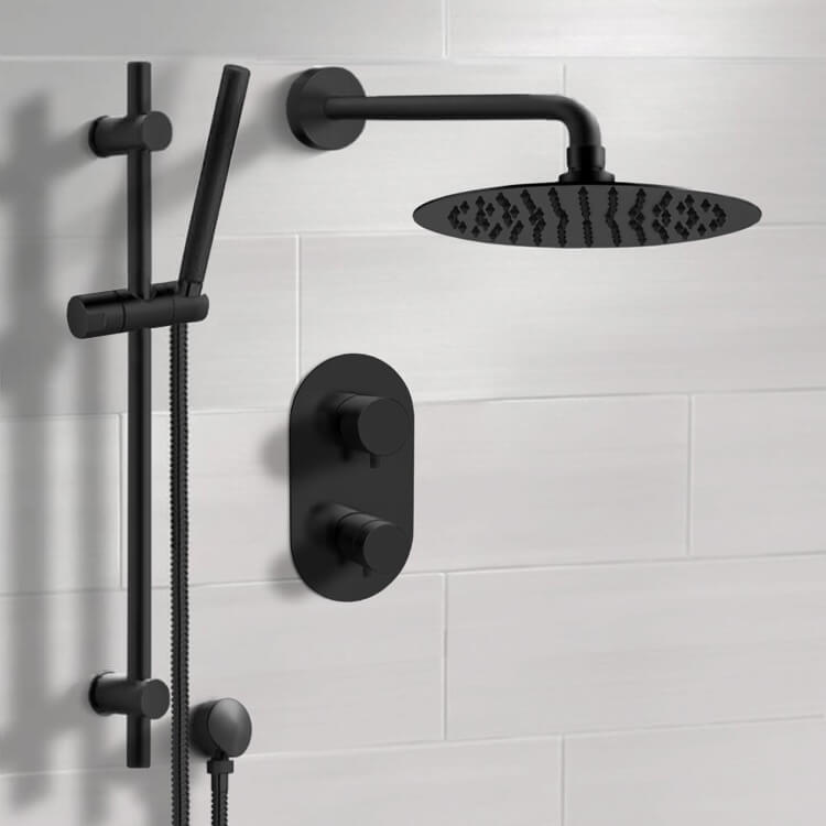 Shower Faucet, Remer SFR45, Matte Black Thermostatic Shower System with Rain Shower Head and Hand Shower
